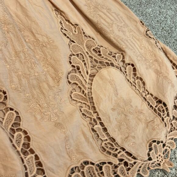 Anthropologie embroidered tan sleeveless dress Sz M Medium Romantic Lined Boho - Picture 16 of 16